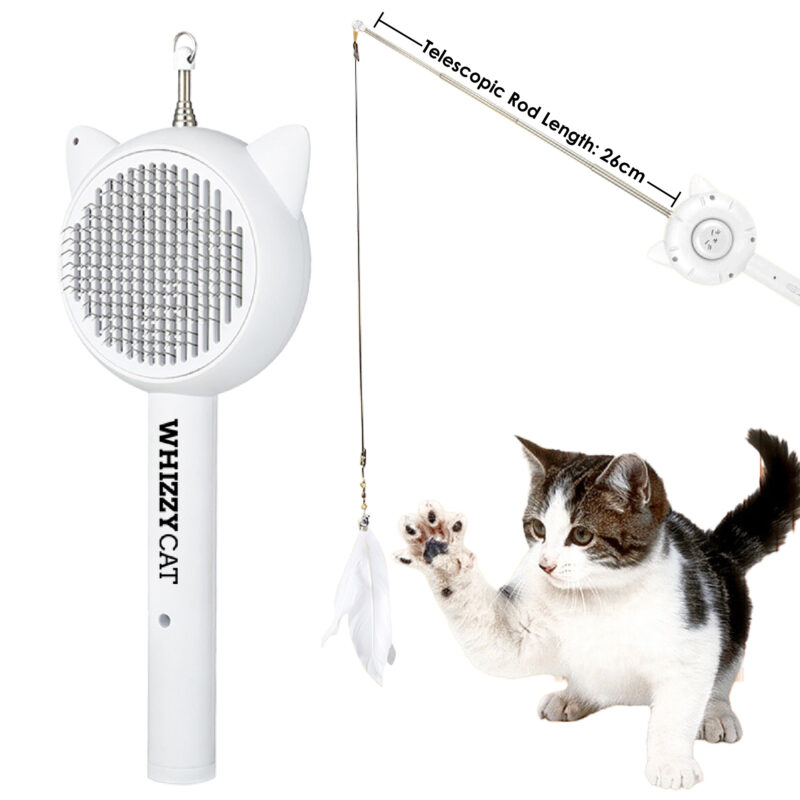 Self-Cleaning Cat Brush with Release Button, Laser Pointer & Cat Toy